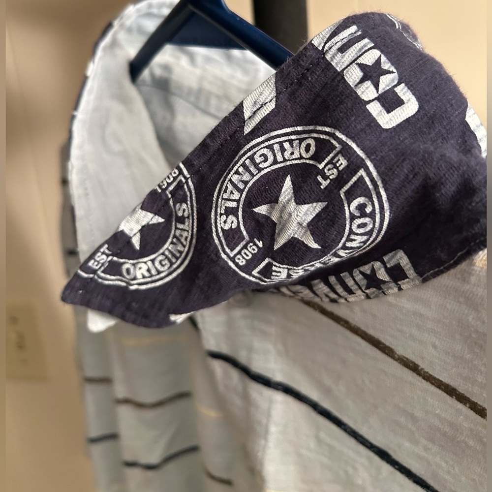Converse Men's Light Blue and Navy Striped Polo - Picture 8 of 14